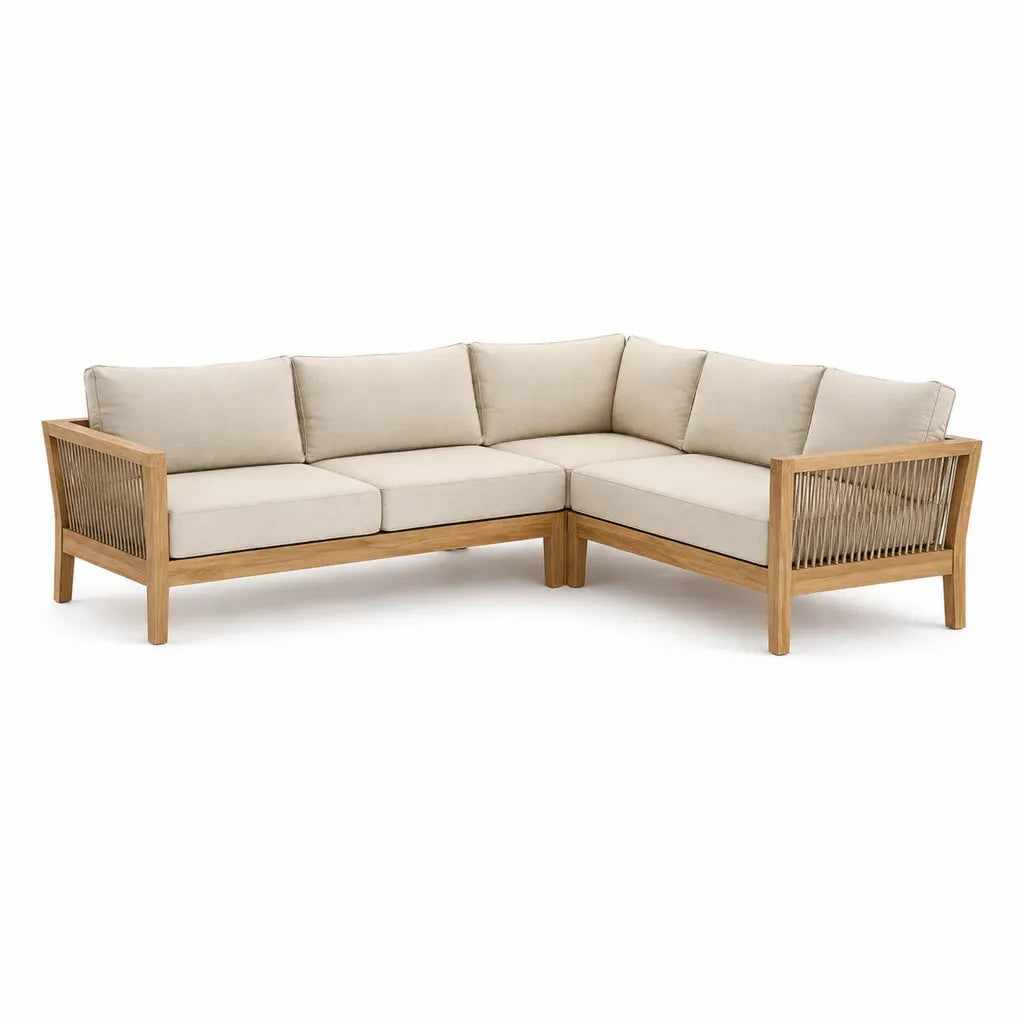 Canapé de jardin d'angle 5 places en acacia massif beige 250 x 250 x 75 cm
