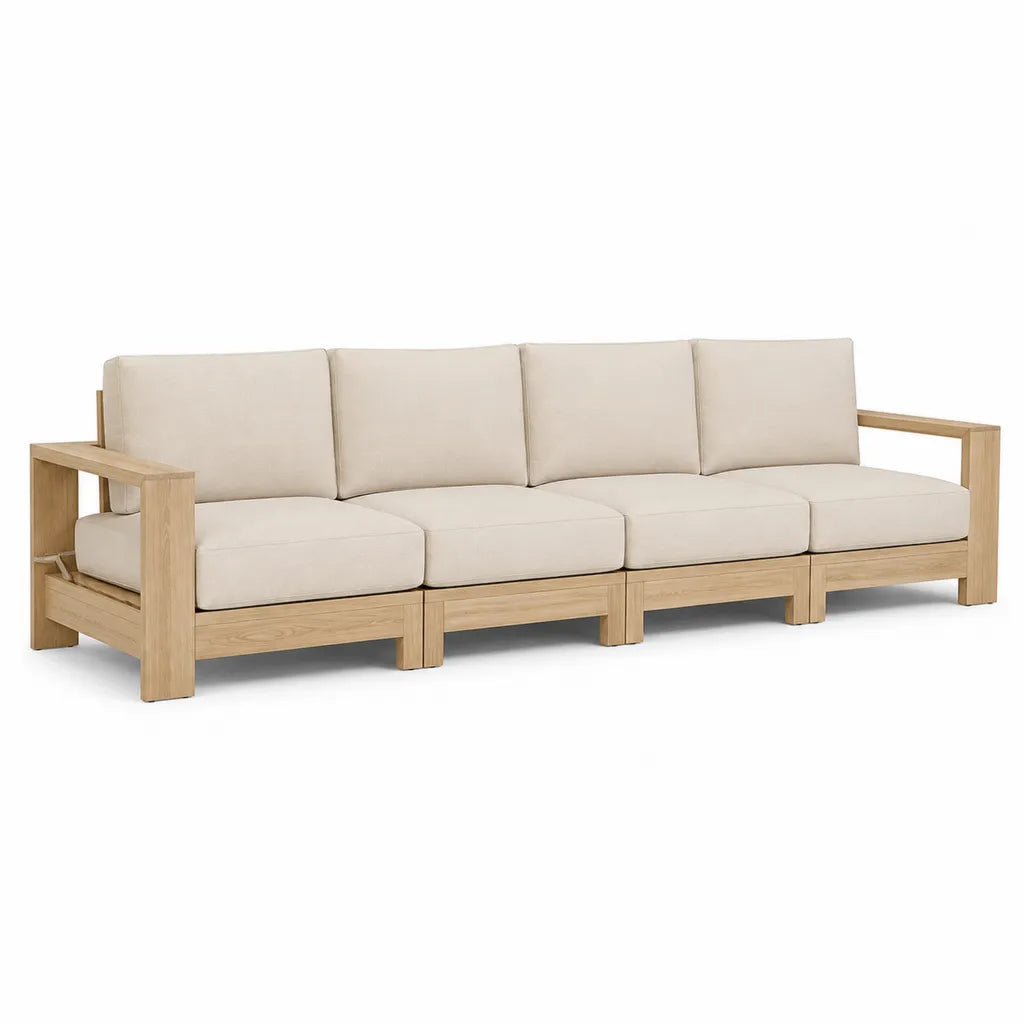 Canapé de jardin 4 places en bois d'acacia massif droit naturel et beige 300 x 85 x 75 cm