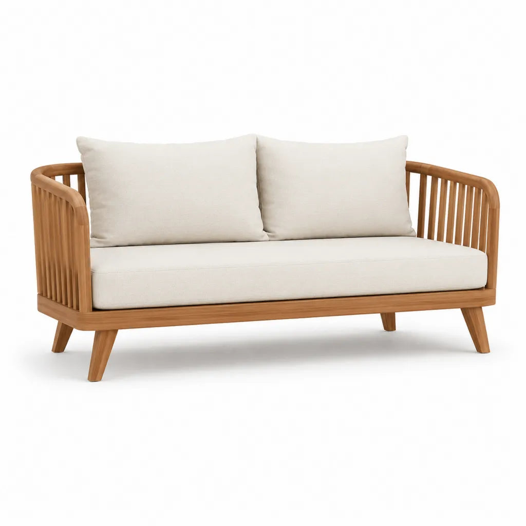 Canapé de jardin 2 places en bois massif d'acacia naturel et beige 150 x 75 x 80 cm
