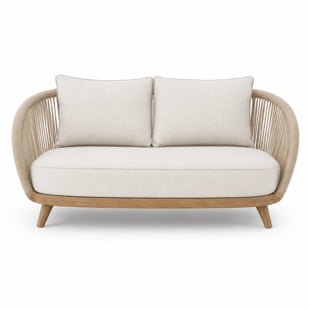 Canapé de jardin 2 places en acacia massif et corde polypropylène beige 150 x 75 x 78 cm