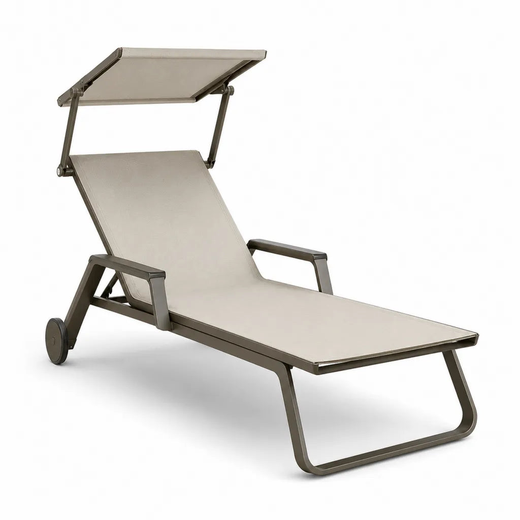 Bain de soleil inclinable à roulettes avec pare-soleil 200 x 65 x 100 cm aluminium et textilène rectangulaire taupe
