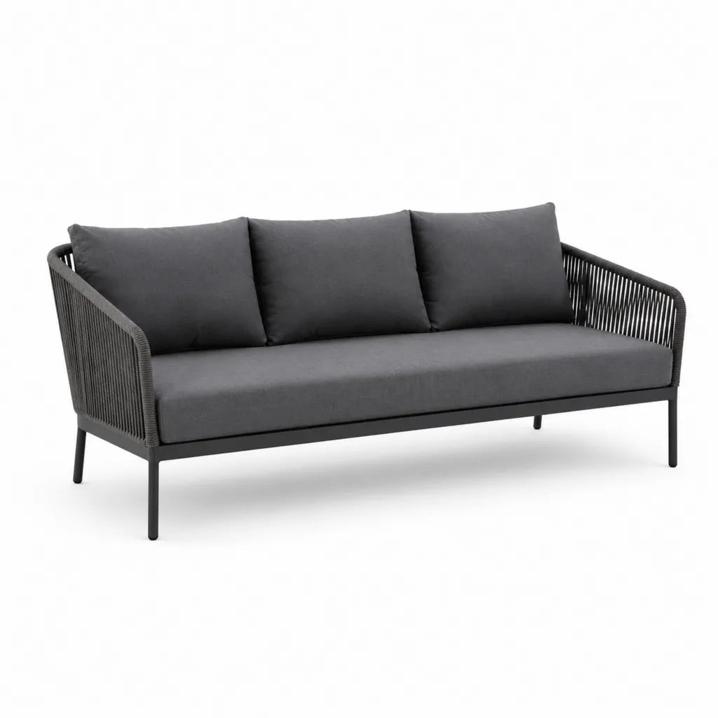Canapé de jardin 3 places en aluminium et corde tressée gris anthracite 200 x 75 x 75 cm