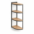 Étagère d'angle murale 4 niveaux en panneaux MDF et acier noir forme quart de cercle chêne clair 30 x 30 x 120 cm