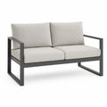 Canapé de jardin 2 places en aluminium thermolaqué gris anthracite avec coussins beige 130 x 75 x 65 cm