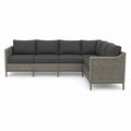 Canapé de jardin d'angle 4 places en résine tressée gris avec coussins anthracite 280 x 210 x 85 cm