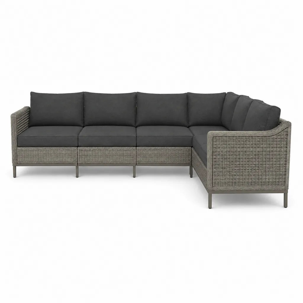 Canapé de jardin d'angle 4 places en résine tressée gris avec coussins anthracite 280 x 210 x 85 cm