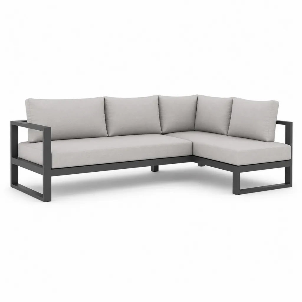Canapé de jardin d'angle 220 x 140 x 65 cm en aluminium et polyester gris clair
