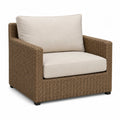 Fauteuil de jardin en résine tressée PE rectangulaire taupe avec coussins beige 90 x 85 x 80 cm