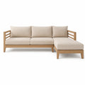 Canapé de jardin d'angle 3 places en bois d'acacia beige 220 x 150 x 78 cm