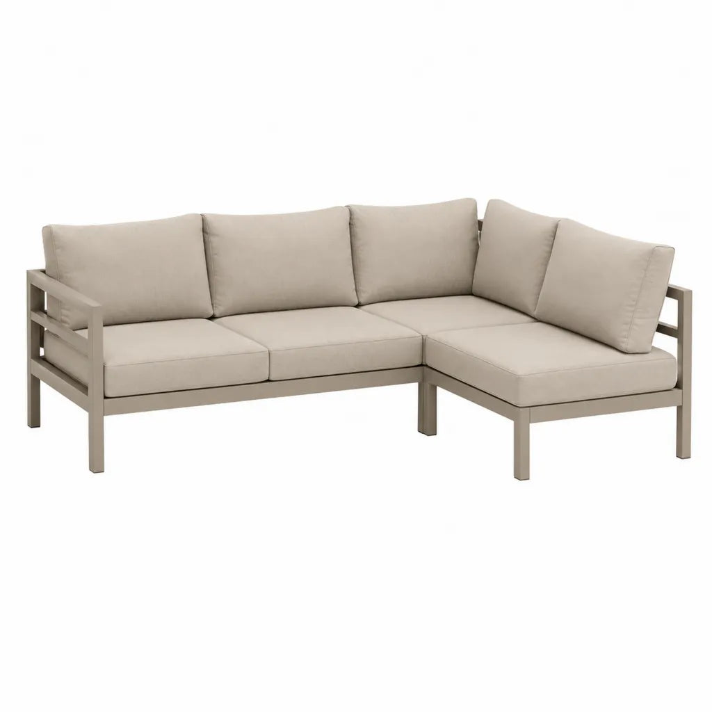 Canapé de jardin d'angle 3 places en aluminium et polyester beige 218 x 218 x 65 cm