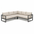 Canapé de jardin d'angle 5 places en acier et polyester beige noir 280 x 280 x 65 cm