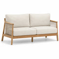 Canapé de jardin 2 places en acacia massif et corde PP beige rectangulaire 135 x 75 x 78 cm