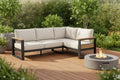 Canapé de jardin d'angle 3 places en acier et acacia beige 220 x 220 x 65 cm