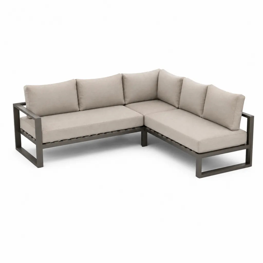 Canapé de jardin d'angle 4 places en aluminium et polyester beige 215 x 215 x 65 cm