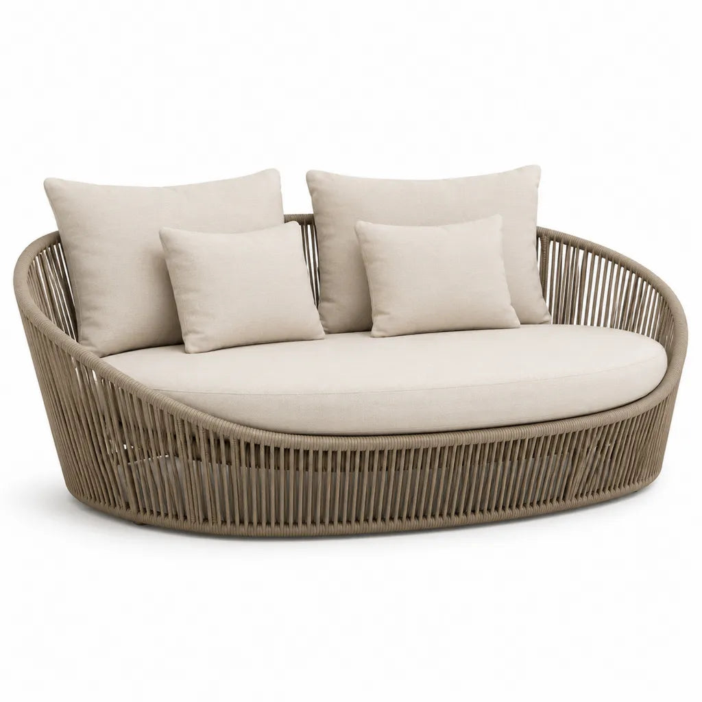 Canapé de jardin 2 places arrondi en aluminium et cordage polypropylène beige 180 x 95 x 75 cm