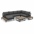 Salon de jardin d'angle 5 places avec table basse 255 x 200 cm acier thermolaqué gris anthracite et bois brun