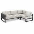 Canapé de jardin d'angle 5 places en aluminium noir avec coussins polyester beige 250 x 250 x 78 cm